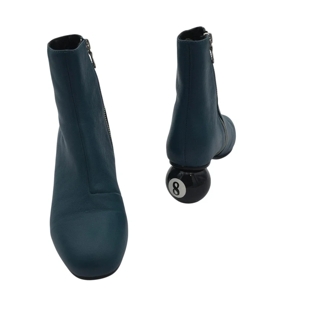 Maison Mihara Yasuhiro Billiard 8 Ball Heel Ankle Boots Teal Leather US‎ 7
